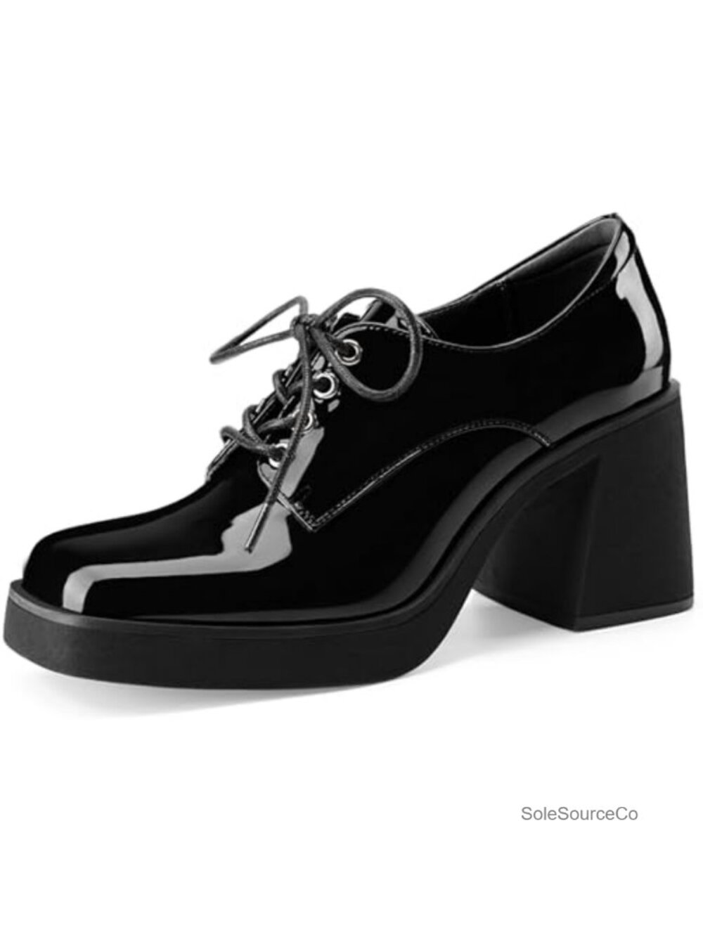 Women's Platform Dress Oxfords Square Toe Chunky Block Heel Lace-Up